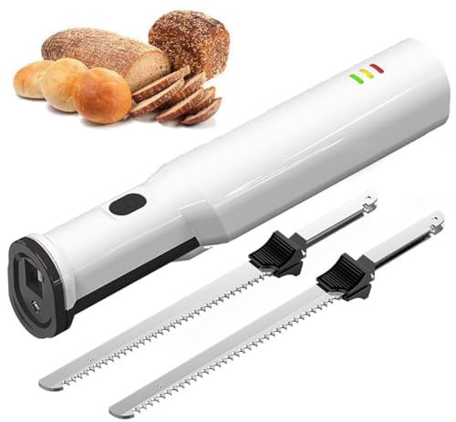 Coltello Elettrico per Carne, Coltello per Pane, Coltello per Affettare Carne a Batteria Coltello per Pane con 2 Lame Seghettate in Acciaio Inossidabile da 8 e Rilascio del Grilletto con Blocco di