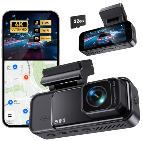 OLKIEQZ Dash CAM, 4K Dashcams for Cars Built-in GPS, 3.2 IPS Screen WiFi & App Dashcam, 24H Parking Mode 170° Wide Angle Front Dash Camera with 32G TF Card,WDR, Super Night Vision, G-Sensor