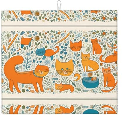 WHJYYXDE Alfombrilla de secado con diseño de gato naranja de dibujos animados para cocina. El centro está hecho de esponja compuesta reversible con cordón