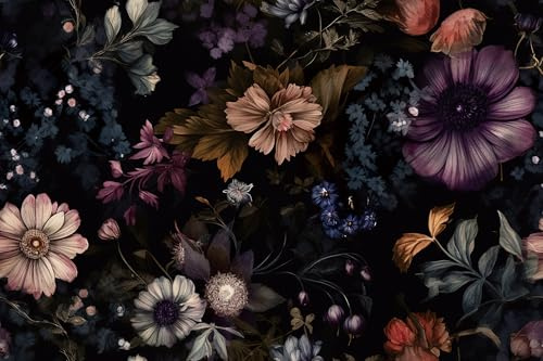 ReWallpaper Pellicole Adesive per Mobili Fantasia Nera Carta Da Parati Autoadesiva Floreale Viola Carta Da Parati Adesiva Muro Tropicale 44.5cm×3m Rotolo Carta Adesiva per Armadio Pareti