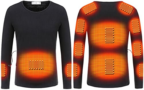 Riscaldata Biancheria Intima Termica Uomo 2024 11 Zone di Riscaldamento Maglia a Manica Lunga Regolabile in Temperatura Biancheria Intima Termica Lavabile con Isolamento USB per Corsa Sci Ciclismo