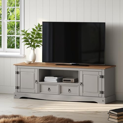 Corona TV Unit Grey Wax Large 2 drawer 2 Door Widescreen Media Stand