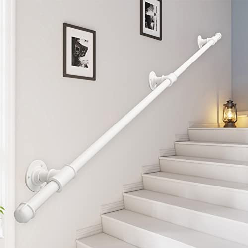 Outdoor il - Barra de seguridad montada en la pared para escaleras, barandilla de metal de hierro forjado para exteriores e interiores, color blanco, 14 pies