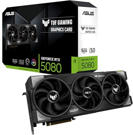 Asus TUF Gaming GeForce RTX 5080 16GB GDDR7 – Carte Graphique Gaming (PCIe 5.0, HDMI, Display 2.1, 3.6 Slot, Ventilateurs axiaux, revêtement Protecteur PCB)
