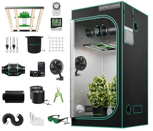 MARS HYDRO Set completo con FC3000 Samsung LM301H, con regolazione app, dimmerabile, 100 x 100 x 180 cm, 1680D, altamente riflettente, Mylar Grow Box, set completo, 4