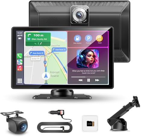 Carpeer Carplay Coche con A-pple CarPlay y Android Auto Inalámbrico, Dual Cámaras 4K+1080P, Pantalla Táctil con GPS, Bluetooth, MirrorLink, FM/AUX, Control por Voz y 64GB TF, Sin Instalación