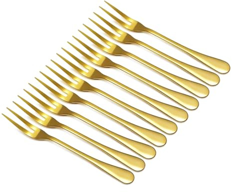 Forchette a forma di granchio dorato, in acciaio inox, a 2 rebbi, per degustazione, antipasti, cocktail, insalata, frutta, per feste e viaggi, set da 10, 12,7 cm (10 pezzi)