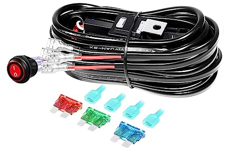 Willpower Câblage à Barres Lumineuses LED Faisceau de Fil avec 12V 16AWG 40A Relais et Interrupteur, 3 épingles, 2 Phares Peuvent être Connectés, Câble pour Rampe LED ATV Camion Tout-Terrain Voiture