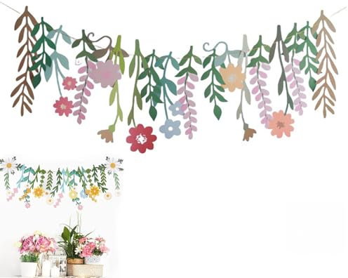 Bannière De Fleurs, Guirlande Fleurs Sauvages Multicolores, Guirlande Florale Bohème Double Face,Bannière De Feuilles Florales En Papier,Convient Aux Décors De Jardin,De Mariage,De Fête d'Anniversaire