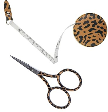The Quilted Bear - Leopard Print 3.5 Embroidery Scissors & Leopard Retractable Tape Measure with Double Sided Metric & Imperial Measuring Tape for Sewing, Tailors or a Body Measuring Tape 150cm/60