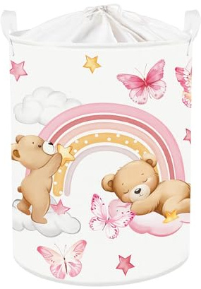 Clastyle Ceste Biancheria Bambini Arcobaleno Cestino Giocattoli Vestiti Impermeabile per Ragazza Cestino Portaoggetti per Bagno Cameretta Bucato, Orso, 36x45 cm