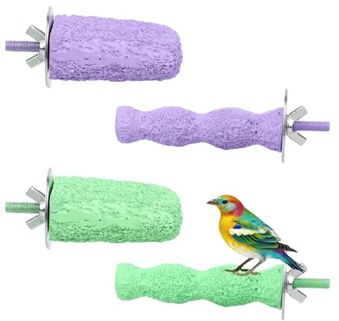 4uds Anti-Deslizante Piedras Afilar Pico Aves, Lavable Resina Cortapico para Aves Bonito Accesorios Jaula para Loros Periquitos Periquitos Australianos Cacatúas Inseparables (Morado, Verde)