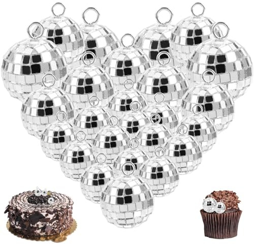 32 Pièces Boule a Facette, Mini Boule Disco Deco Brillant, Réutilisable Boule a Facette Deco pour Décoration de Gâteaux, Fête, Bar, Décoration de Vacances
