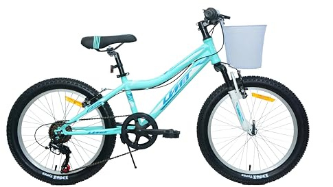DEPORBIKES®️ Bicicleta 20 Pulgadas para niña 6-10 años | Bicicleta de 6 velocidades + Suspensión Delantera + Frenos V-Break | Bicicleta Infantil Segura para niñas aventureras (Turquesa)