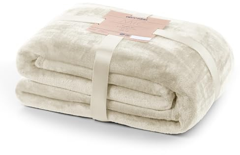DecoKing Coperta Plaid Pile 160 x 210 cm per Letto una Piazza e Mezza Calda Accogliente e Spessa in Morbido Velluto Per Letto Divano Sedia Tutte le Stagioni Crema Mic