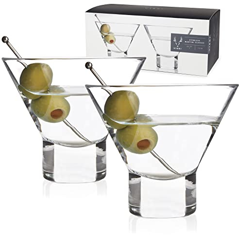 Viski Heavy Base Stemless Martini Glasses Set of 2, Crystal Cocktail Glasses for Vodka or Espresso Martini, Home Bar Glassware, Birthday Gifts for Women, Retirement Gifts for Men, 7.5 oz
