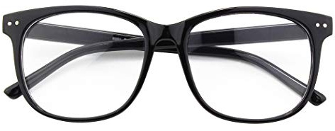 GQUEEN Fake Non Prescription Glasses Clear Lens for Women Men Oversized Frame UV400 Protection Glossy Black, 201581