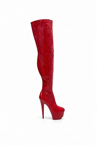 Buckle Shoes NEW WOMENS LADIES SEXY THIGH HIGH KINKY FETISH OVER THE KNEE PLATFORM STILETTO HEEL FULL SIDE ZIP BOOTS SIZE 4 5 6 7 8 (6 UK, Red Patent)