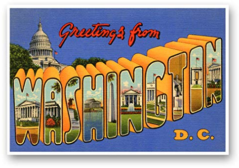 GREETINGS FROM WASHINGTON, DC vintage reprint postcard set of 20 identical postcards. Large letter Washington, D.C. city name post card pack (ca. 1930's-1940's). Made in USA.