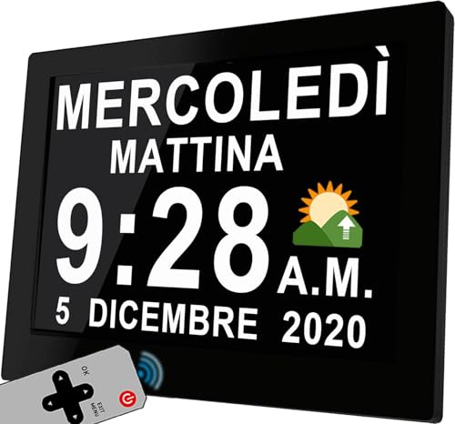 Véfaîî Sveglia Digitale Orologio Parete 2.0, 19 Allarmi & Promemoria Personalizzati, 10 Opzioni Oscuramento Automatico, Datario Non-Abbreviato per Anziani Ipovedenti Demenza, con Telecomando