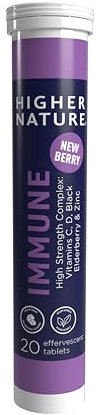 Higher Nature - Immune Effervescent - Easy to Take Immune Support - Vitamin C, D & Zinc - No Artificial Sweeteners – Blackcurrant and Elderberry Flavour - 20 Tablets