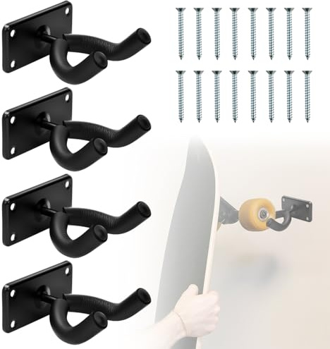 LODMOD 4 Pack Skateboard Wall Hanger - Snowboard Wall Mount Rack, Storage Display Holder for Guitar Longboard Surfboard, Complete with Screw, Maximum Load Capacity 30 lbs