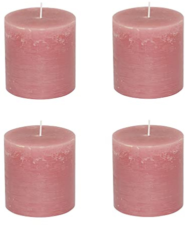 Stubbljus rustik set om 4 – blockljus, blockljus, ljus, adventkrans, advent – inget sot – brinntid: 75 timmar – många färger – 10 x 10 cm (rosa)