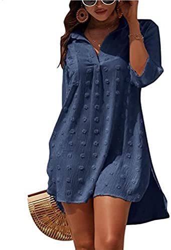 Camisa Suelto de Bikini Casual Camisetas Mujer Manga Larga Cuello en V Blusas para Mujer Mujer Ropa de Baño Playa Traje de Baño Vestido de Bikini Camisolas y Pareos