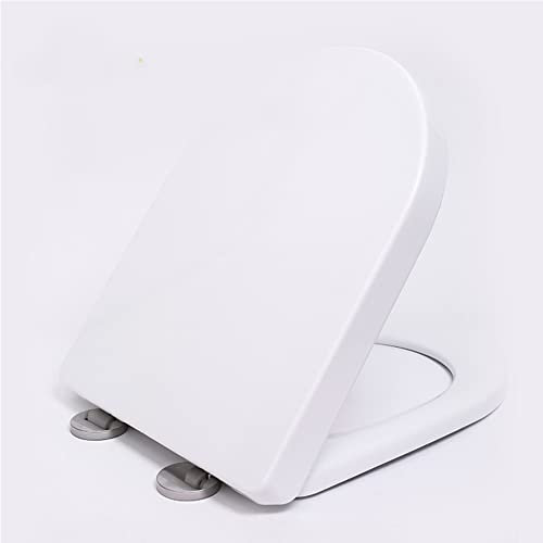 White Plastic Soft Close Toilet Seat D Shaped Toilet Cover, Quick Release Toilet Seat with, Standard Toilet Seats White with Adjustable Hinges, Anti-Bacterial Toilet Lid Loo Seat