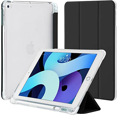 4UBonLife Case for iPad 6th / 5th Generation 9.7 inch 2018 2017 with Pencil Holder, Compatible with iPad Air 2/1, Slim Lightweight Soft TPU Case, Translucent Frosted Back Cover Shell, Black