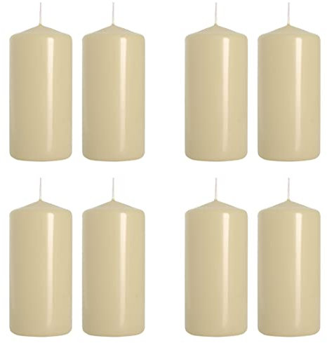 Pillar Candles Pack of 8 Unscented Ivory Matt - 10 x 5 cm / 4 x 2 in - Long Burning Up to 20 Hours - Elegant Dripless Wax Candles for Weddings, Christmas, Parties, Events, Home, Table Decoration