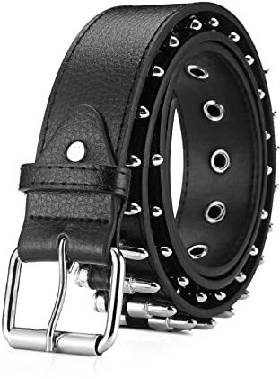 LumiSyne Cinturón Tachonado Punk Rock De Remaches Cuero Negro con Adorno de Metal Plateado para Hombres y Mujeres - Accesorios de Ropa Gótica para Jeans Hip Hop