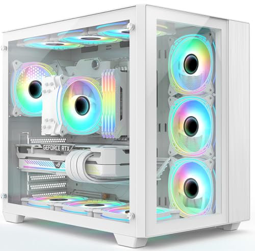 iONZ KZ-Z - PC Gaming Case, ATX Mid Tower - Dual Chamber Dynamic Advanced Series, White Tempered Glass | includes 4 x ARGB Fans