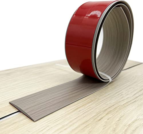 Floor Transition Strip Self Adhesive, Flat Laminate Floor Cover Strip 2 Wide Vinyl Floor Flat Divider Strip, Wood Grain Design (10Ft, Grey)