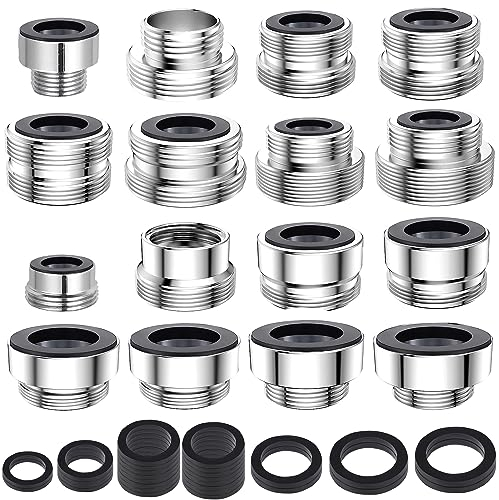16 pièces Adaptateur de Robinet, CNYMANY Ensemble d'adaptateurs pour aérateur de cuisine Homme Femme Adaptateur de robinet d'évier De liaison Tuyau d'arrosage Filtre à eauTuyau standard via inverseur