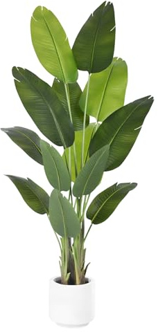 ZEEOZE Pianta Artificiale Uccello del Paradiso 180cm Alta Finta Palma Tropicale Per Interno Esterno con 13 Foglie Banano Albero Finto da Interno con Aaso Bianco Per Letto Giardino Ufficio Decorazione
