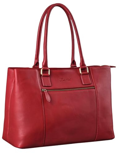 Benthill Damen Tasche Echt Leder | Große Handtasche aus echtem Rindsleder | Vintage Henkeltasche mit vielen Fächern | Damen Schultertasche Gross mit viel Platz, Farbe:Rot