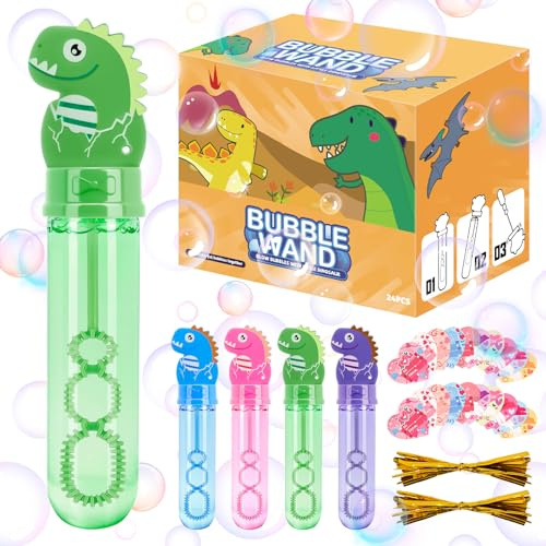 Anstore 24 Pompas de Jabón para Niños con Asas de Dinosaurios, 30 ml Burbujas de Jabon Niños con Tarjeta de Amor, 4 Colores Pompas Jabon Boda Ideales para Cumpleaños, Bodas, Fiestas en Jardín