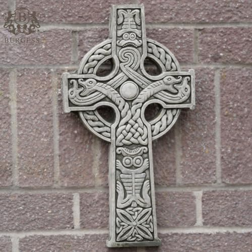 Plaque en pierre à suspendre Croix nordique | Décoration de jardin d'extérieur Viking celtique britannique