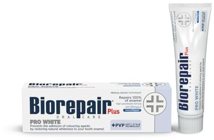 BIOREPAIR Plus Pro White - Whitening Toothpaste Adults & Kids, Repairs Enamel Surface & Pervents Stains, Flouride Free Toothpaste for Sensitive Teeth, Restores Natural Whiteness, 75ml, Made in Italy