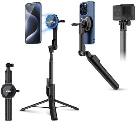 KIWIFOTOS Magnetiskt ministativ för iPhone, MagSafe-selfiepinne med fjärrkontroll för iPhone 16, 15, 14, resor, vlogging och videoinspelning