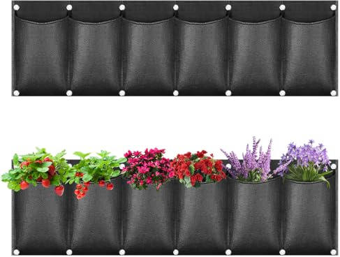 ACTOYS Fioriera Verticale da Parete Interno Esterno, 2Pcs Borse per Fioriere Sospese, Verticale Sacchi Piantare Giardino con 6 tasche, Giardino Verticale per Decorazione Domestica Giardino