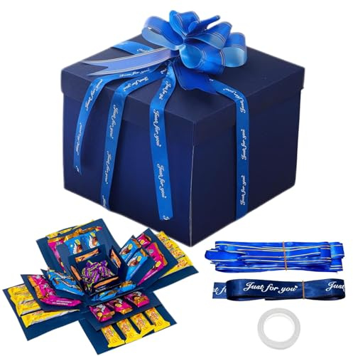 Boîte à explosion QHSXMQ, boîte surprise à 5 couches, boîte cadeau créative, pour cadeau de Saint-Valentin, mariage, anniversaire, bleu, 23 x 23 x 16 cm