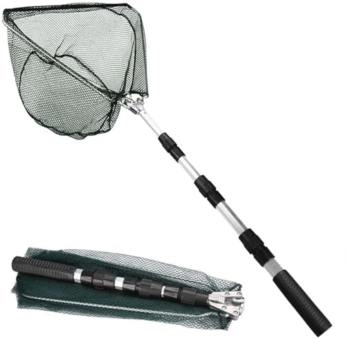 UQMIQURA Kescher Angeln, 126cm Teleskop-Kescher, Teleskop-Fischernetzkescher mit Griff, Faltbare Kescher, Outdoor Angelzubehör Angeln Kescher für Kinder Erwachsene