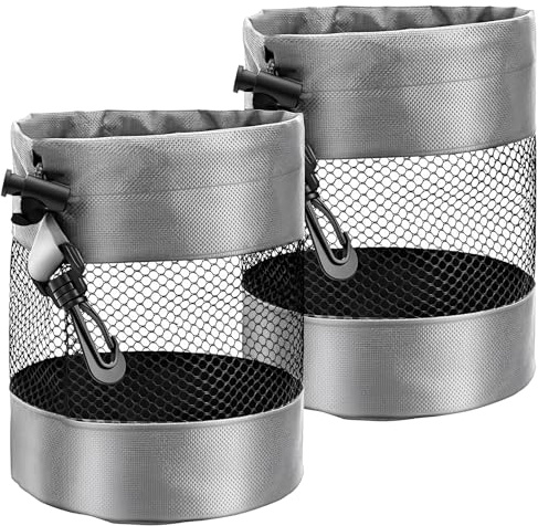 Classicseali 2 Pcs Golf Pouch,Golf Ball Bag, 13 x 18cm/ 5.1 x 7.1 in Nylon Mesh Drawstring Golfs Balls Bags with Hook, Mesh Balsl Bags for Billiards, Tennis, Kids Toys Storage, Grey