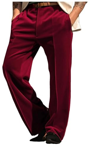Generisch Formal Suit Jacket Blazer Men Dress Pants Casual Pants Velvet Pants Front Pocket Straight Leg Grid Comfort Business Daily Holiday Velvet Fashion Modern Trousers, Wine Red, M