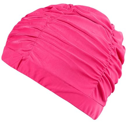 Gissroys Cappucci da bagno in tessuto per donna elastico confortevole cappello da bagno pieghettato per il nuoto mantiene l'acconciatura invariata capelli corti capelli lunghi uomini che rimangono