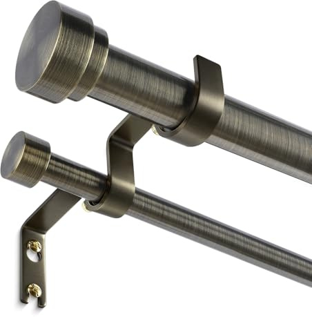 Wolistsa 36-124 Inch Double Curtain Rod, Antique Bronze Heavy Duty Dual Rod | Adjustable Modern Long Spliced Double Curtain Rods for Windows, All Metal, Pro-Plating Process, Aluminum Finials