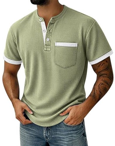 Camisas polo para hombre, punto gofre, cuello en V, con botones, sin arrugas, ajuste elástico, manga corta, bolsillos delanteros, camiseta de golf, camiseta casual de verano, trabajo, playa