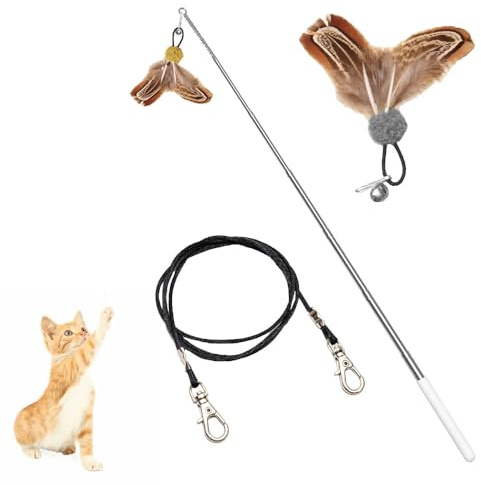 ASISUN Jouet pour Chat,Interactifs pour Chats avec tiges réglables,Jouet pour Chat avec Clochette Plume,pour Chatons ou Chats